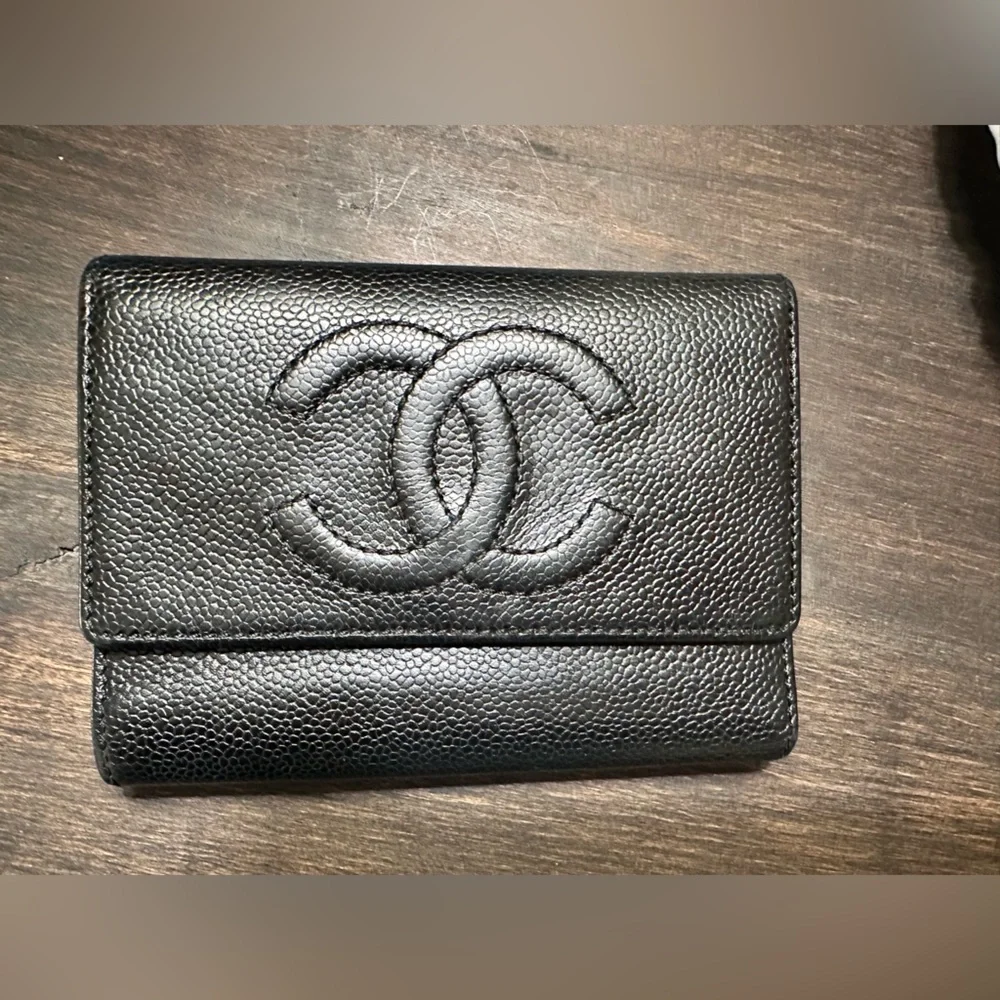 CHANEL Black Textured Leather Wallet